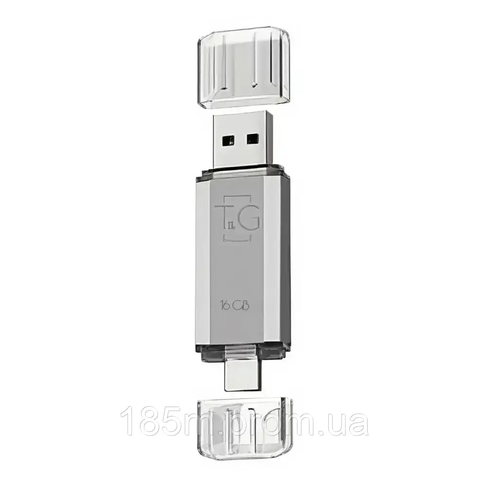 Флешка T&G 009 16GB USB+Type-C 3.0 Star срібло, фото 1