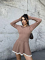 Костюм с юбкой прогулочный молодежный стильный вязаный свитер и юбка по колено с разрезом