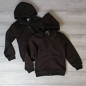 Чорна тепла кофта на змійці з капюшоном для хлопчика для дівчинки