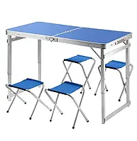 Туристичний складаний стіл посилений та 4 стільці для пікніка або риболовлі колір синій