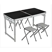 Туристичний складаний стіл посилений та 4 стільці для пікніка або риболовлі колір чорний