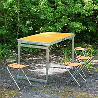 Туристичний складаний стіл посилений та 4 стільці для пікніка або риболовлі колір помаранчевий