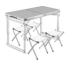 Туристичний складаний стіл посилений та 4 стільці для пікніка або риболовлі колір сірий