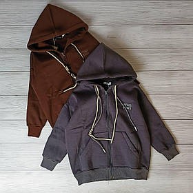 Дитячий зип-худі на флісі в сірому та коричневому кольорі