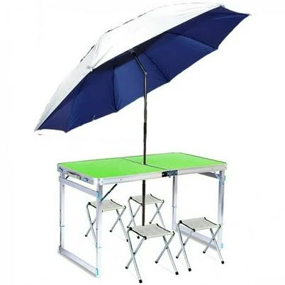 Комплект для пікніку: стіл, парасоля і 4 стільця зелений, фото 1