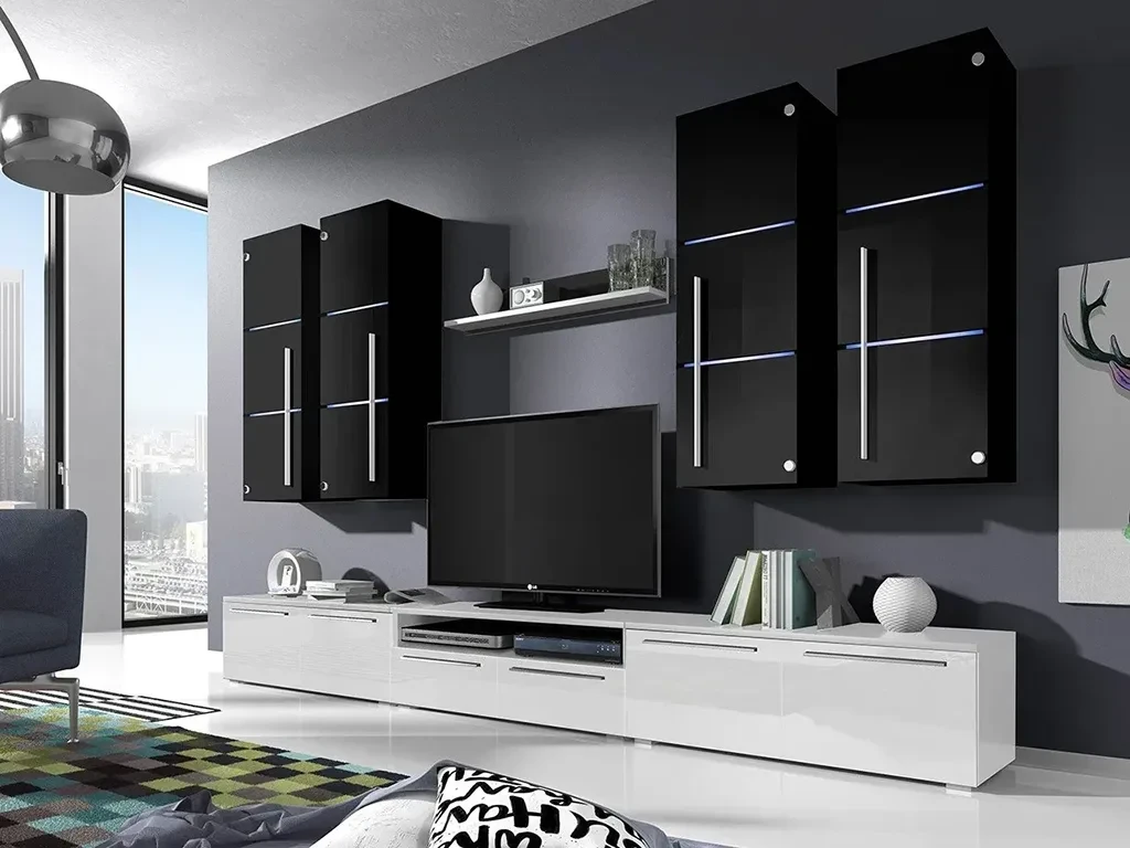 Стінка Brita, чорний/чорний глянець/білий/білий глянець, фото 1