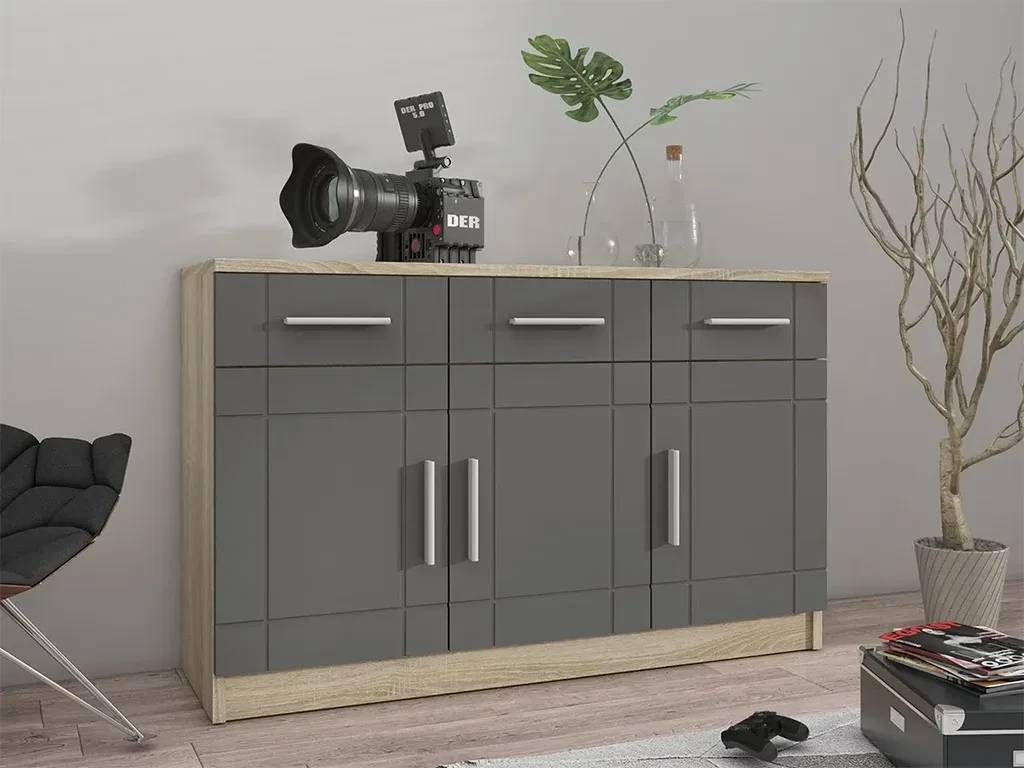 Комод для вітальні Marakuja 3F3S, дуб сонома/графіт, фото 1
