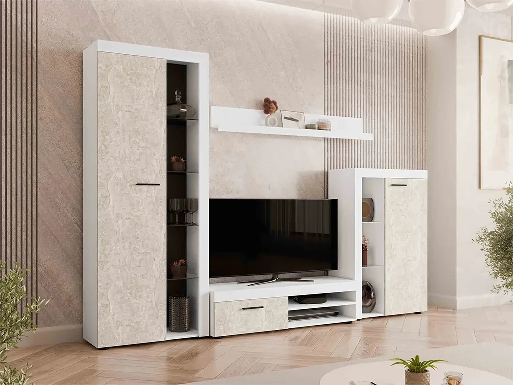 Стінка Rodos, білий/світлий бетон, фото 1