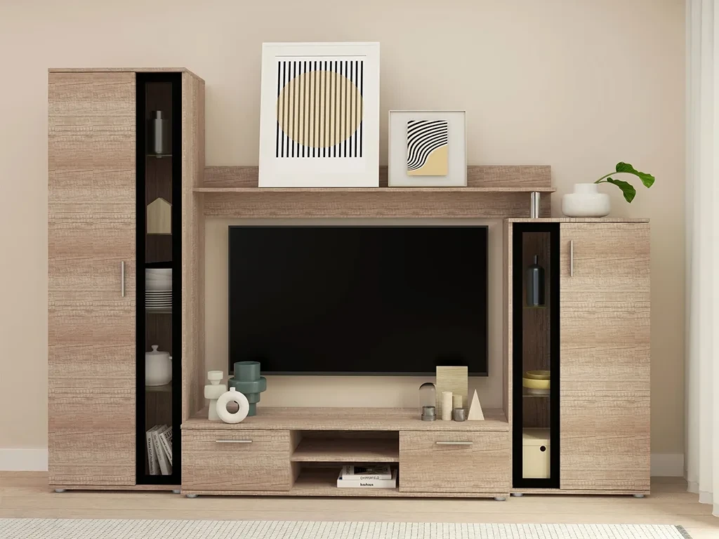 Сучасна стінка Osaka, сірий дуб Кантрі/чорний, фото 1