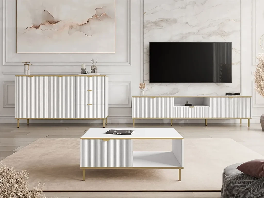 Практичний комплект меблів для вітальні Tawkan I, білий / золотий, фото 1
