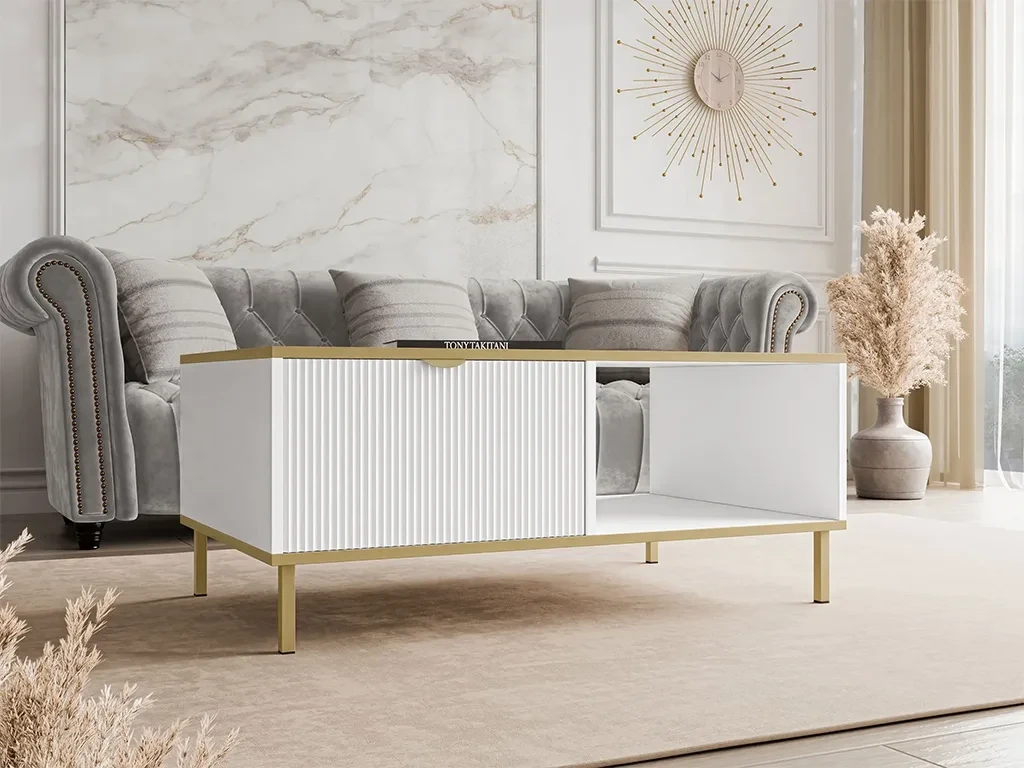 Журнальний столик Tawkan, білий/золотий, фото 1