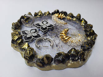 Підставка для прикрас з епоксидної смоли «Геода Gold&Black» — ручна робота