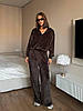 Коричневий жіночий повсякденний велюровий костюм-трійка: вільні Штани та Кофта на блискавці з капюшоном + Топ, фото 8