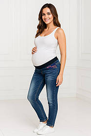 Джинси для вагітних slim fit з бандажним поясом для майбутніх мам стрейчеві завужені S (44) EkoMama синій