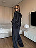 Чорний жіночий повсякденний велюровий костюм-трійка: вільні Штани та Кофта на блискавці з капюшоном + Топ, фото 2