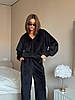 Чорний жіночий повсякденний велюровий костюм-трійка: вільні Штани та Кофта на блискавці з капюшоном + Топ, фото 3