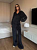 Чорний жіночий повсякденний велюровий костюм-трійка: вільні Штани та Кофта на блискавці з капюшоном + Топ, фото 5