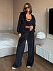Чорний жіночий повсякденний велюровий костюм-трійка: вільні Штани та Кофта на блискавці з капюшоном + Топ, фото 7