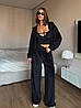 Чорний жіночий повсякденний велюровий костюм-трійка: вільні Штани та Кофта на блискавці з капюшоном + Топ, фото 8