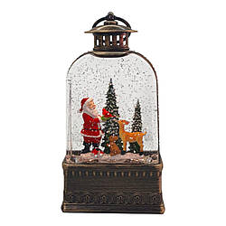 Ліхтар Новорічний Санта з лісними друзями з LED, USB, музикою та сніжним ефектом 21 см