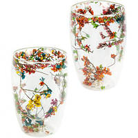 Склянка з подвійним дном 450мл з квітами 186-6/450ML-B купити дешево оптом в інтернет-магазині