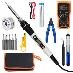 Паяльник електричний + набір інструментів 15в1, 80Вт / Паяльник з регулюванням температури / Набір для пайки
