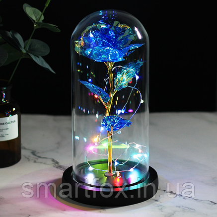 Нічник Троянда в колбі 18 см блакитна з LED-підсвіткою AT-02MG, фото 1