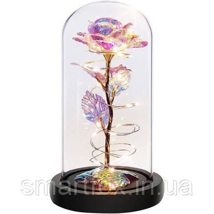 Нічник Троянда в колбі 21 см золота з LED-підсвіткою AT-01MG, фото 1