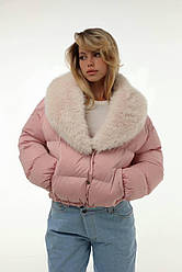 Жіночий теплий короткий пуфер із хутряним воротником утеплювач біопух Gm2770