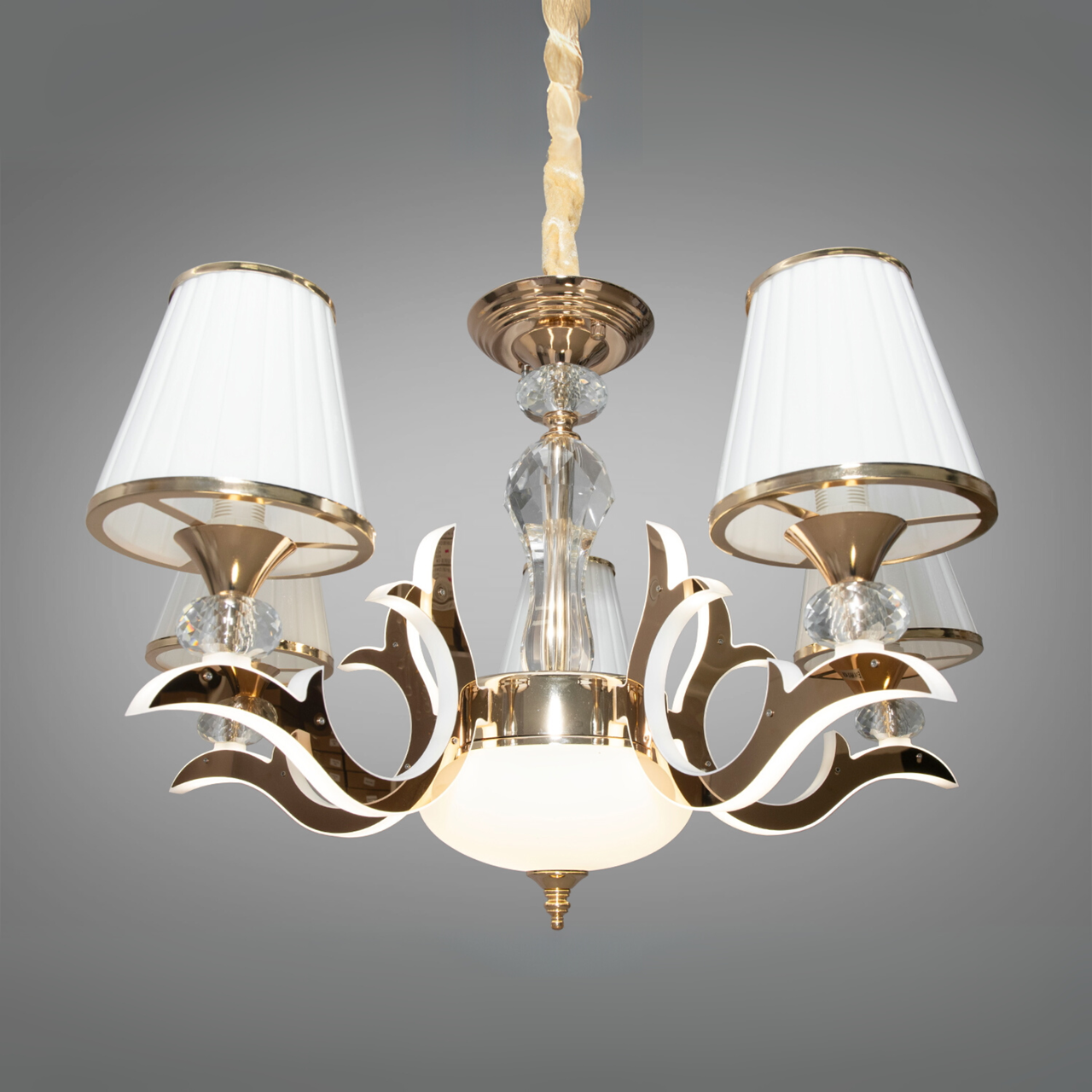 Сучасна класична люстра на 5 лампочок з LED підсвічуванням рожків каркас золото D-9430/5G 4100K, фото 1