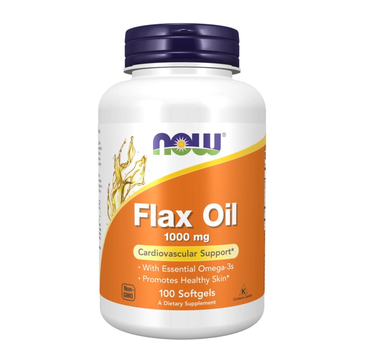 Льняна олія NOW Foods Flax Oil, 1000 мг, 100 м'яких таблеток, фото 1