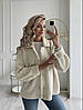 Тепла вкорочена затишна куртка-сорочка з м'якої овчини Тедді молочного відтінку, фото 6