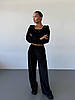 Чорний жіночий стильний та комфортний повсякденний костюм 3-ка трикотаж велюр: Штани + Кофта на блискавці + Топ, фото 2