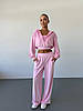 Рожевий жіночий стильний та комфортний повсякденний костюм 3-ка трикотаж велюр: Штани + Кофта на блискавці + Топ, фото 7