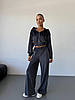 Графітовий жіночий стильний та комфортний повсякденний костюм 3-ка трикотаж велюр: Штани + Кофта на блискавці + Топ, фото 4