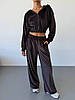Коричневий жіночий стильний та комфортний повсякденний костюм 3-ка трикотаж велюр: Штани + Кофта на блискавці + Топ, фото 8