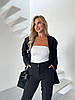 Чорний жіночий стильний класичний костюм брюки: звужені Штани і приталений Піджак з підплічниками, фото 4