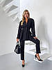 Чорний жіночий стильний класичний костюм брюки: звужені Штани і приталений Піджак з підплічниками, фото 5