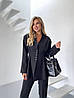 Чорний жіночий стильний класичний костюм брюки: звужені Штани і приталений Піджак з підплічниками, фото 7