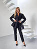 Чорний жіночий стильний класичний костюм брюки: звужені Штани і приталений Піджак з підплічниками, фото 8