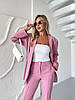 Рожевий жіночий стильний класичний костюм брюки: звужені Штани і приталений Піджак з підплічниками, фото 9