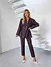 Коричневий жіночий стильний класичний костюм брюки: звужені Штани і приталений Піджак з підплічниками, фото 7