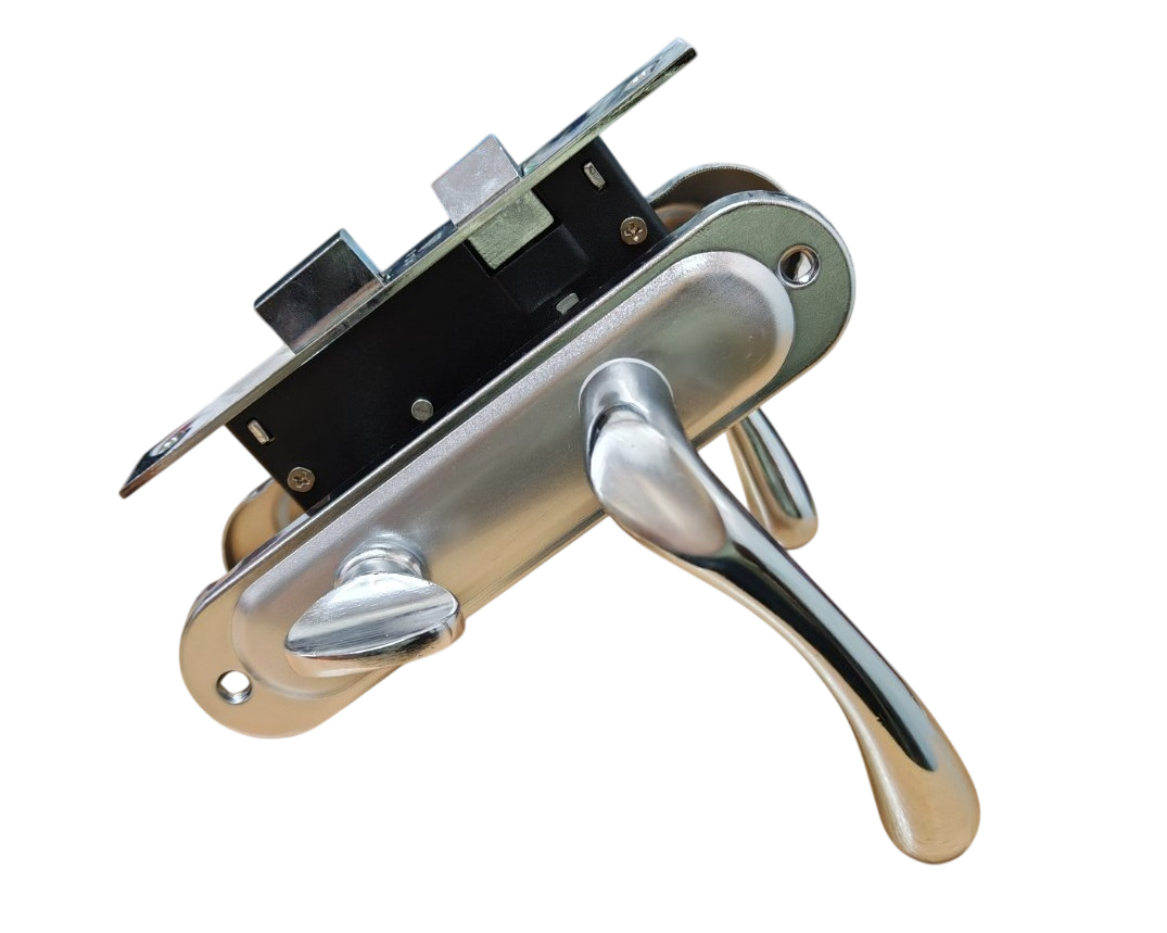 Комплект міжкімнатних ручок із замком під фіксатор FZB матовий нікель