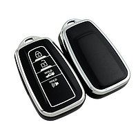 Чехол ключа Toyota черный+хромированная окантовка (4 кнопки) TPU с крючком (пр-во Завод) CH