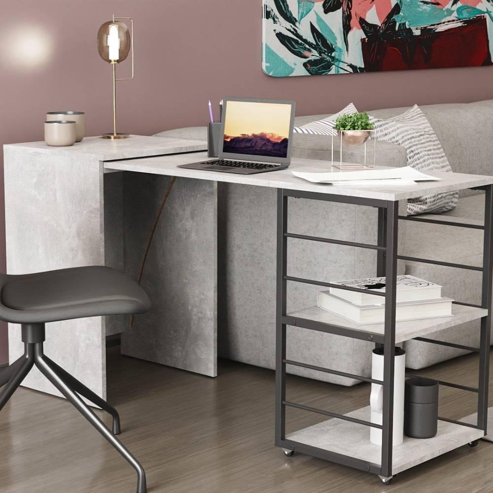 Стіл-тумба трансформер Смарт 2/2 Ferrum-decor 750x1450x600 Чорний метал ДСП Бетон 16 мм