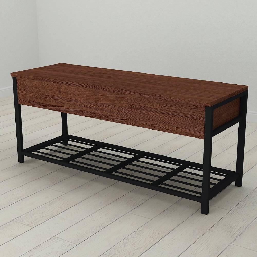 Банкетка з ящиком Ferrum-decor Дрейк 2 550x1200x400 метал Чорний ДСП Венге 16 мм (FRD-105309)