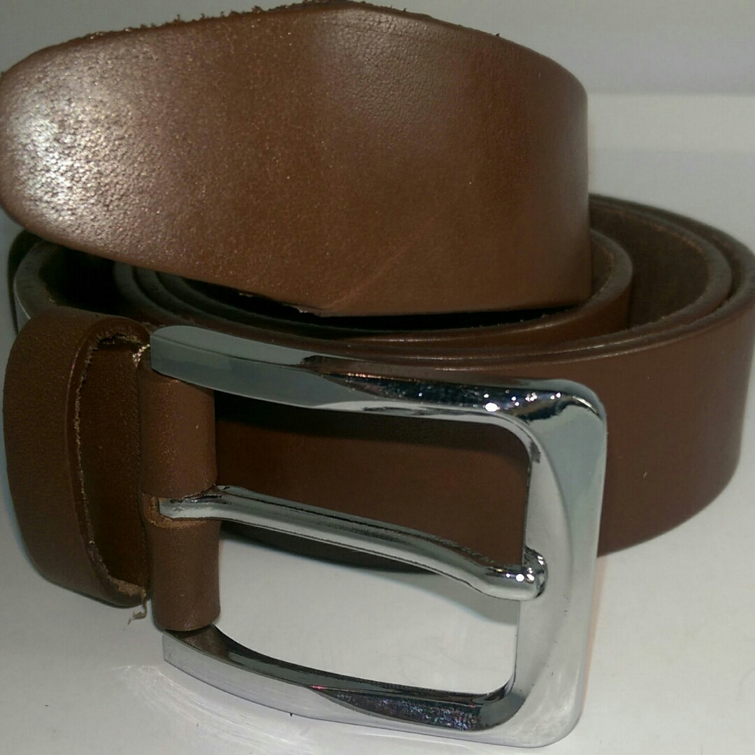 Ремінь чоловічий з натуральної шкіри гладкий повсякденний світло-коричневий 3,5 см, фото 1