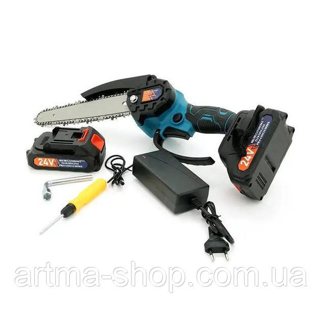 Міні пила акумуляторна ланцюгова 48V/6.0Ah 6 дюймів для обрізання дерев та розпилу дров, 2 аккумулятори