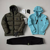 Зима SI: куртка хакі, зіп худі-штани бірюзовий, Качественный брендовый спортивный костюм мужской, Акция! Низкая Цена!