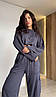 Графітовий стильний жіночий повсякденний костюм-двійка тринитка петля: Штани палаццо і Худі оверсайз, фото 6
